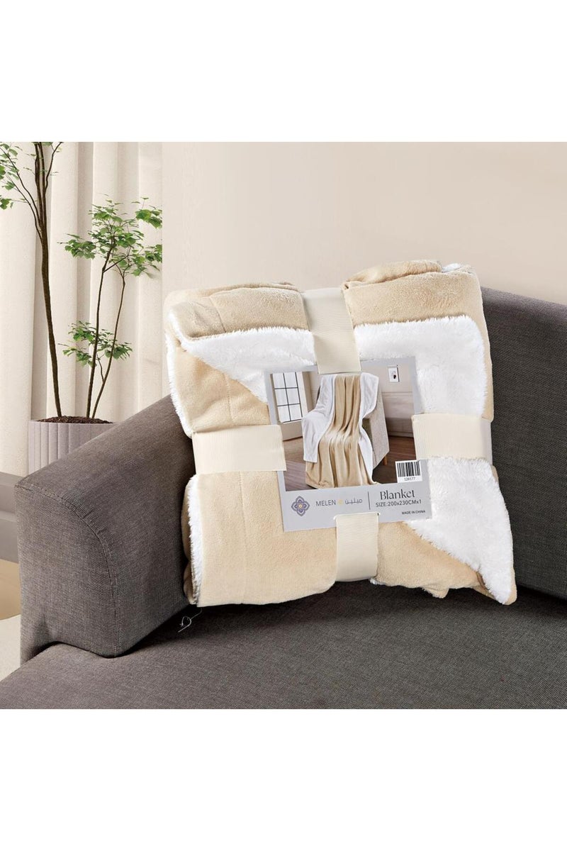 ميلين بطانية مخملية وفروية 200 × 230 - بيج فاتح - Image 2